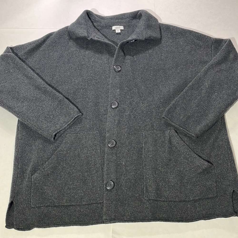 Pure J Jill charcoal gray grandpa cardigan sweater large button down long sleeve